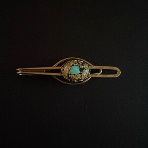 Vintage Turquoise Chip Gold Flake Tie Clip